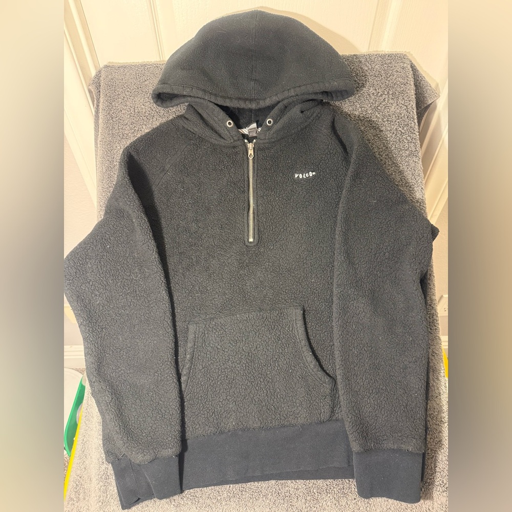 Volcom‎ Unisex teddy Bear Fleece Black  Zip-Up Hoodie